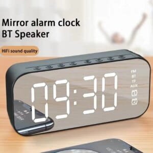 Bocina Bluetooth Altavoz inalámbrico portátil  Reloj digital Despertador con Radio FM Sonido Estéreo HD